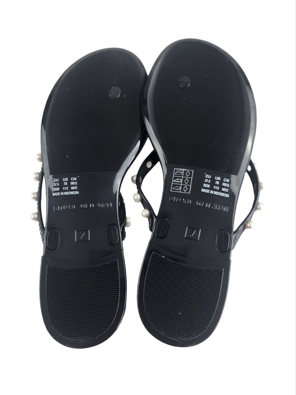 Stuart Weitzman Goldie Pearl Embellished Jelly Flip Flop Sandals Black 7B NWOB - Picture 7 of 8